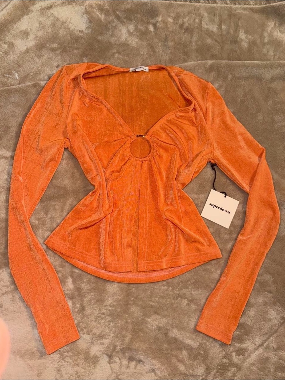 Superdown Orange Ring-Front Long Sleeve Top